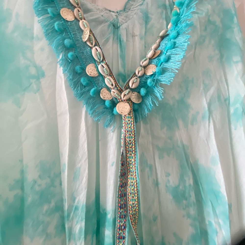 Ultimate Boutique Bohemian cotton  dye turquoise white Kaftan